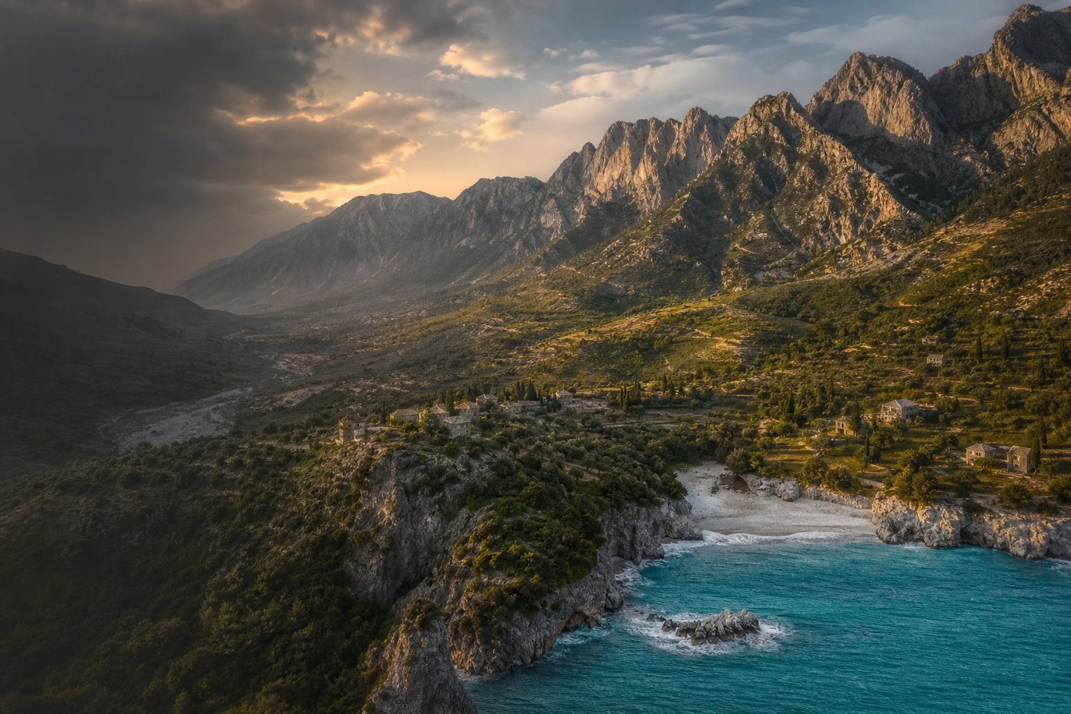 The Albanian coast between the mountains and the Ionian Sea